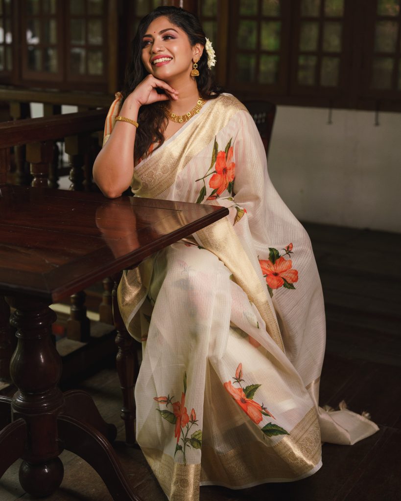FLORAL PRINTED SILK KOTA SAREE - Image 3