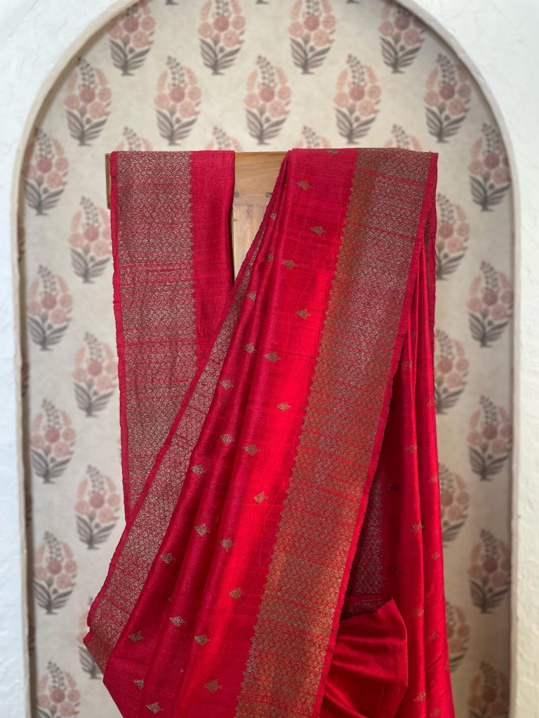 TUSSAR RAW SILK BIG BORDER SAREE - Image 4
