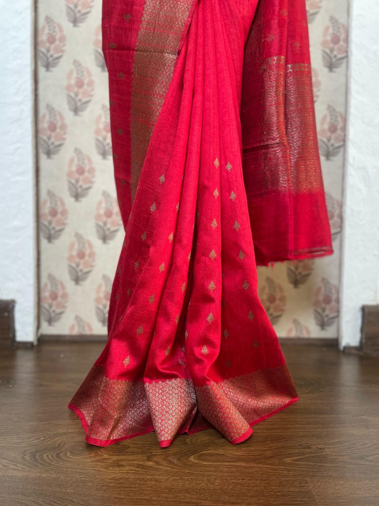 TUSSAR RAW SILK BIG BORDER SAREE - Image 3