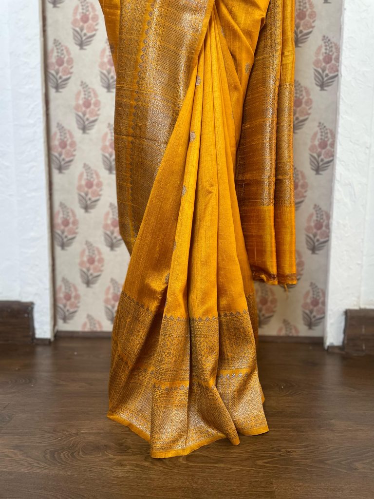 TUSSAR RAW SILK BIG BORDER SAREE - Image 3