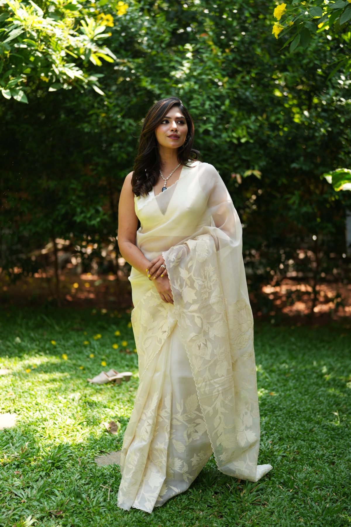 SILK ORGANZA APPLIQUE SAREE