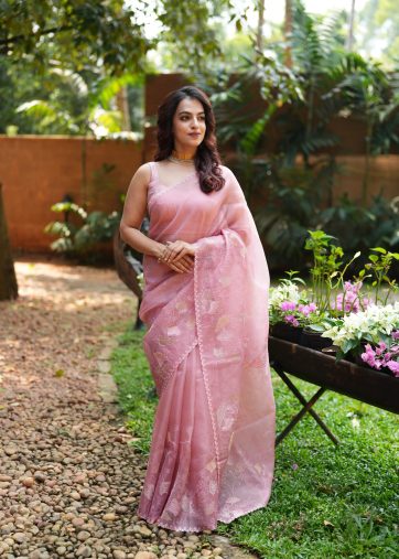 SILK ORGANZA APPLIQUE SAREE