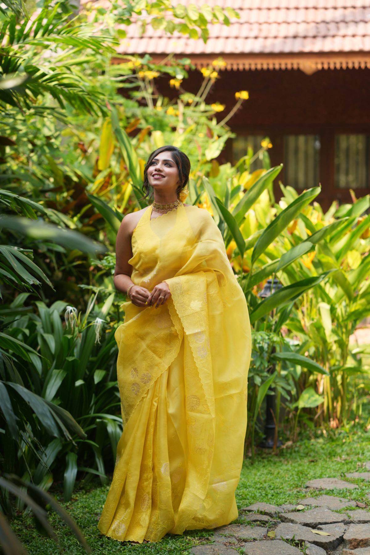 SILK ORGANZA APPLIQUE SAREE