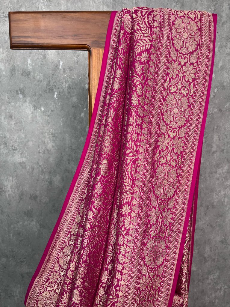 SILK GEORGETTE GOLD ZARI BANARASI SAREE - Image 3
