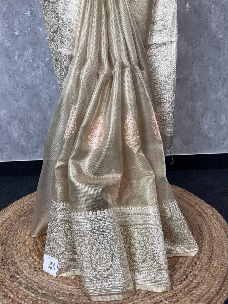 TISSUE EMBROIDERY SAREE - Image 3