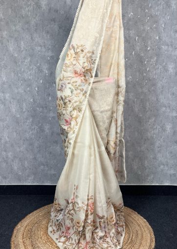 TISSUE KOTA DIGITAL PRINT EMBROIDERY SAREE
