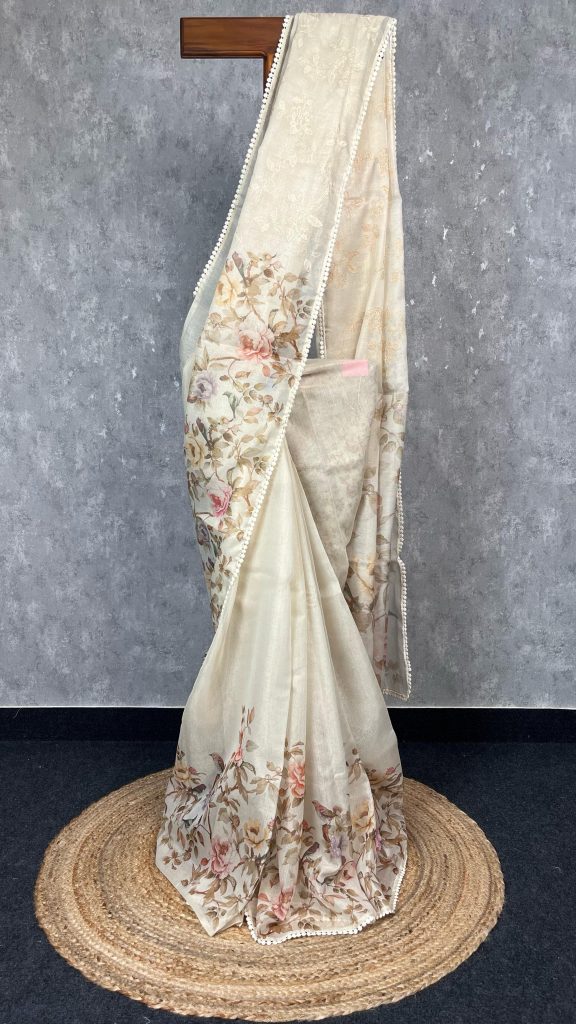 TISSUE KOTA DIGITAL PRINT EMBROIDERY SAREE
