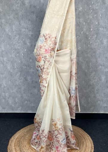 TISSUE KOTA DIGITAL PRINT EMBROIDERY SAREE