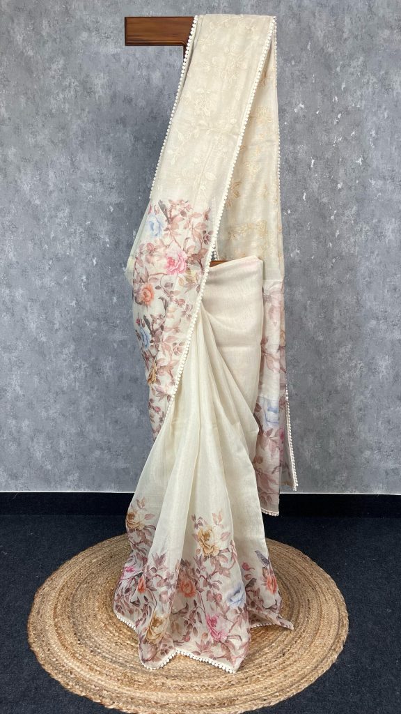 TISSUE KOTA DIGITAL PRINT EMBROIDERY SAREE