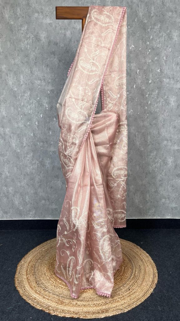 SEMI TISSUE SILK EMBROIDERY SAREE
