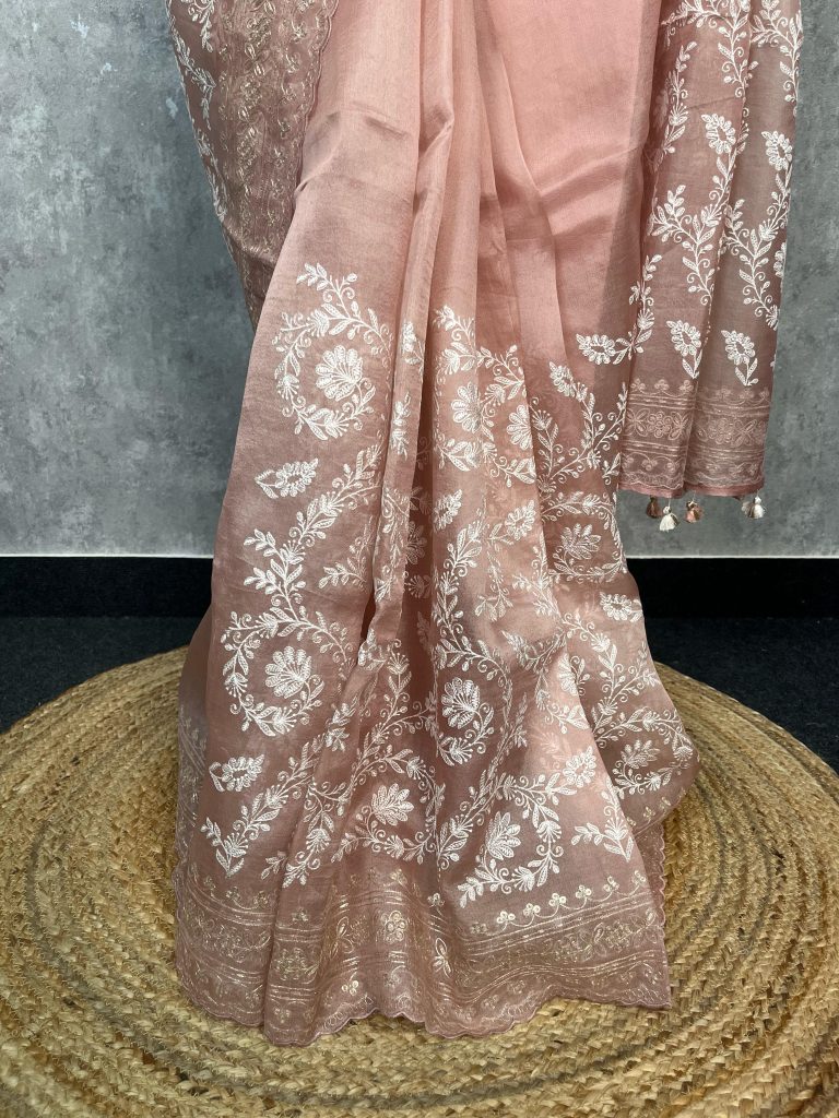 SILK ORGANZA EMBROIDERY SAREE - Image 3