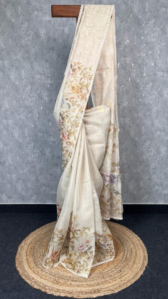 TISSUE KOTA DIGITAL PRINT EMBROIDERY SAREE