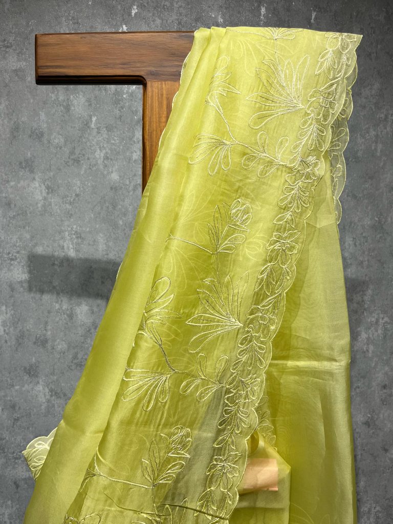 SILK ORGANZA APPLIQUE SAREE - Image 3