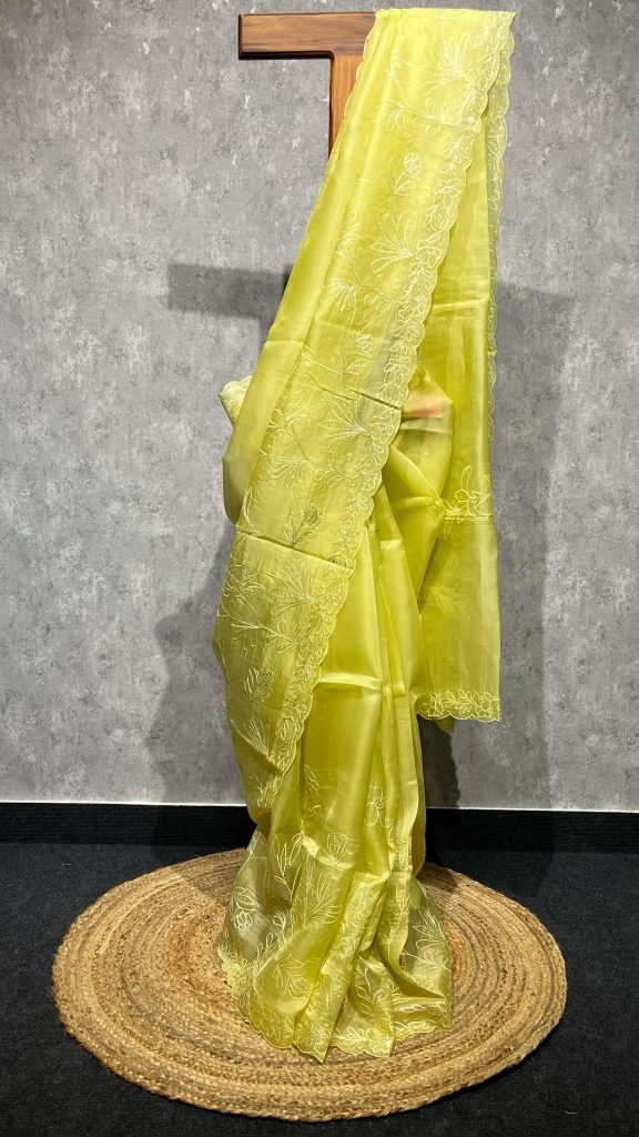 SILK ORGANZA APPLIQUE SAREE