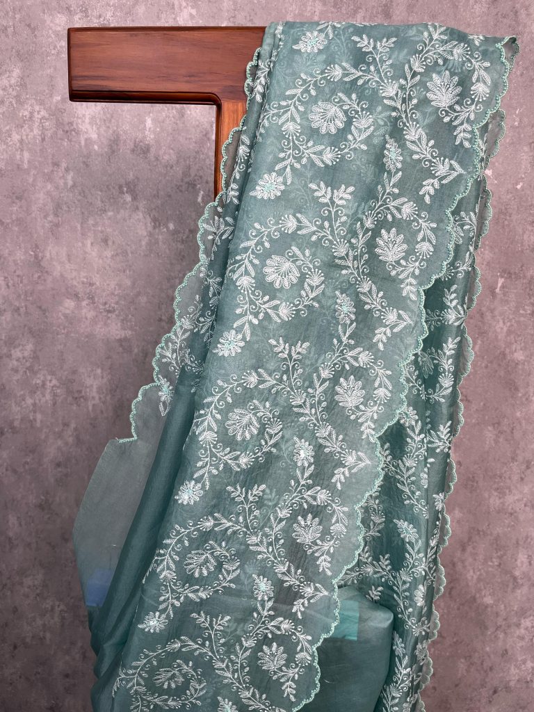 SILK ORGANZA EMBROIDERY SAREE - Image 2