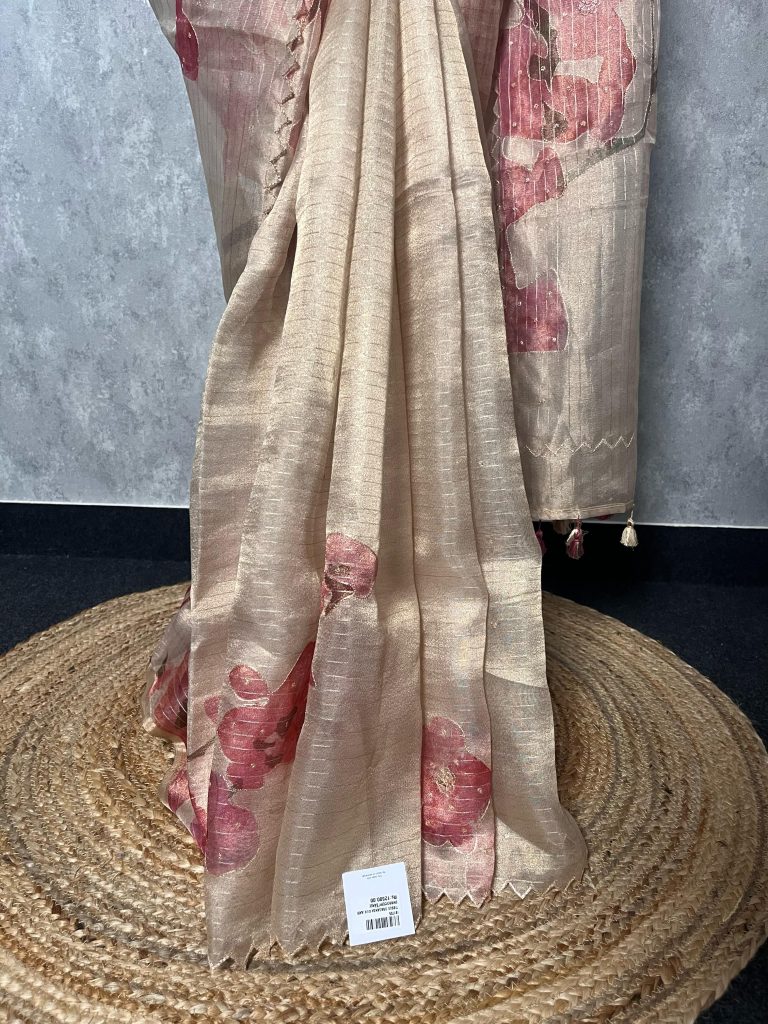 TISSUE SILK ORGANZA EMBROIDERY SAREE - Image 2