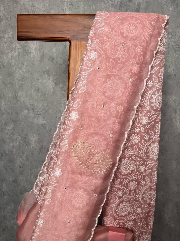 SILK ORGANZA EMBROIDERY SAREE - Image 3