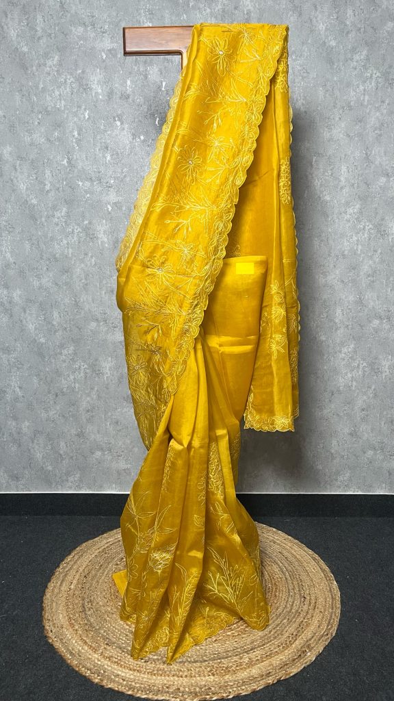 SILK ORGANZA APPLIQUE SAREE
