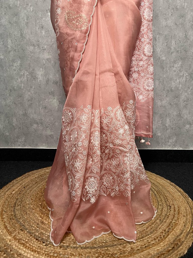SILK ORGANZA EMBROIDERY SAREE - Image 2