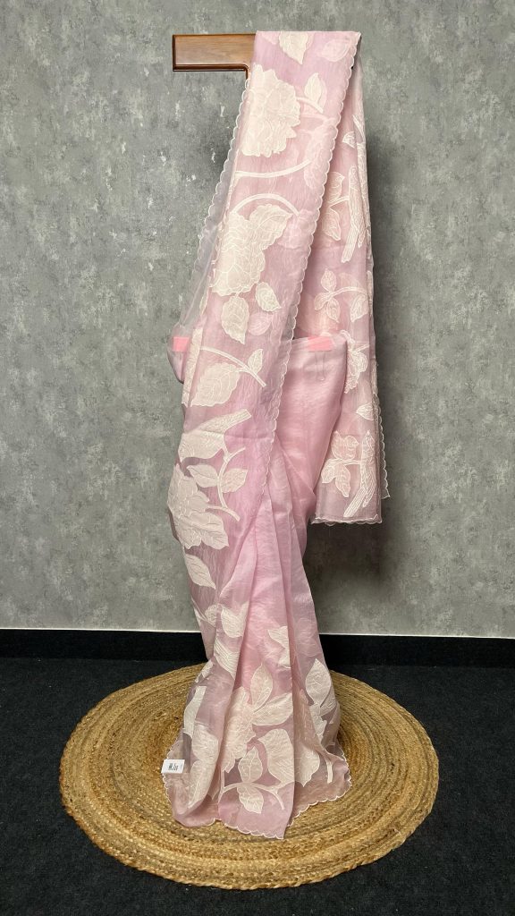 SILK ORGANZA APPLIQUE SAREE