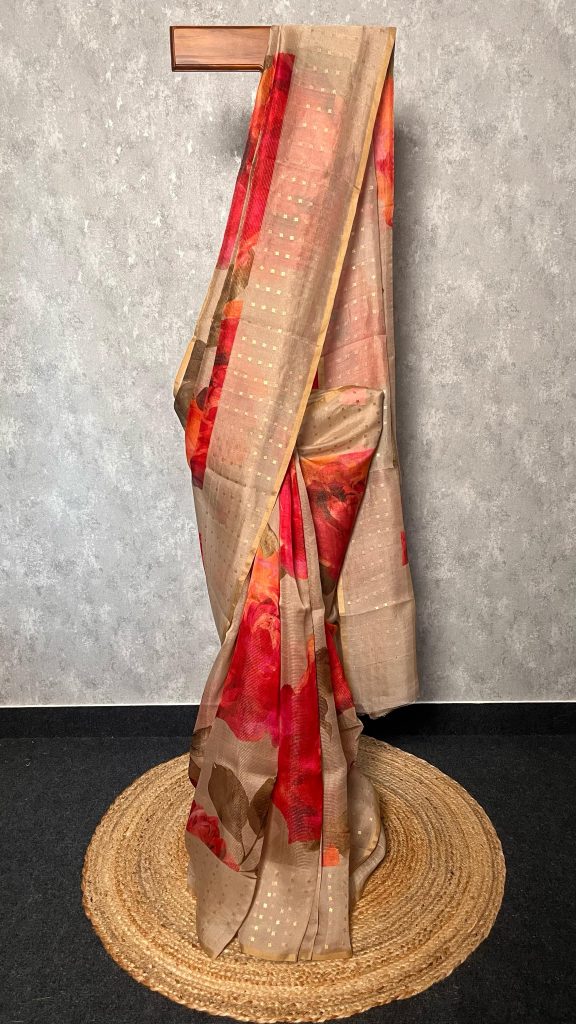 SILK ORGANZA KORA MUSLIN PRINTED SAREE