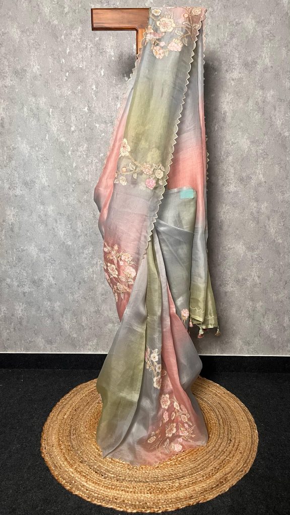 SILK ORGANZA APPLIQUE SAREE