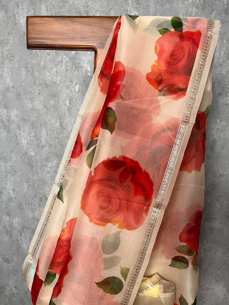 SILK ORGANZA PRINTED SAREE - Image 3