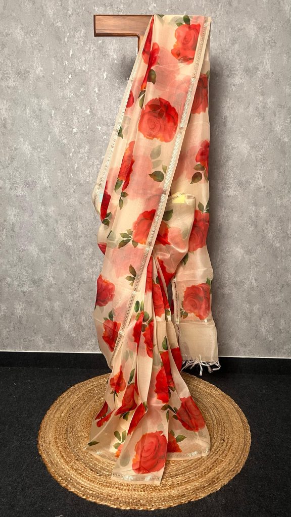 SILK ORGANZA PRINTED SAREE