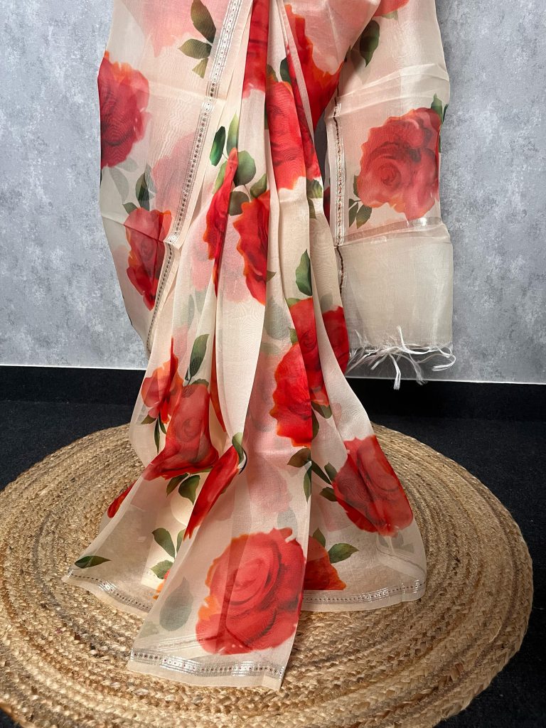 SILK ORGANZA PRINTED SAREE - Image 2