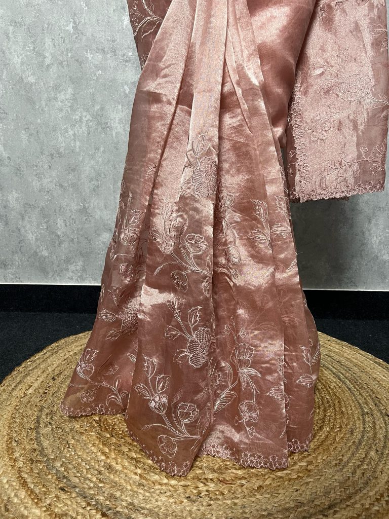 SILK TISSUE ORGANZA APPLIQUE SAREE - Image 2