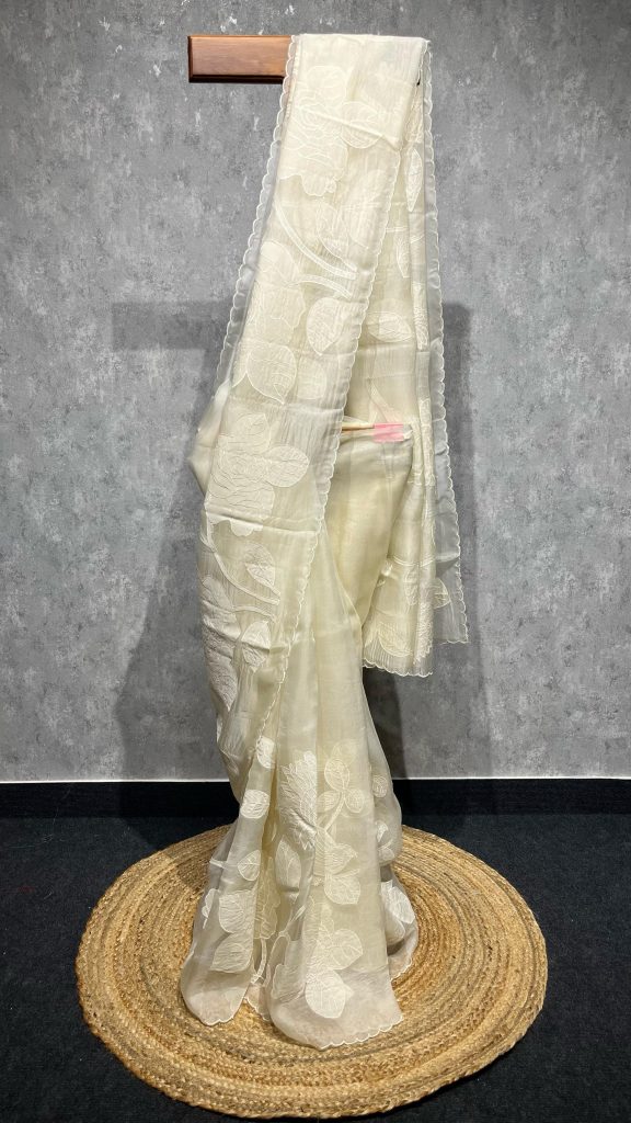 SILK ORGANZA APPLIQUE SAREE