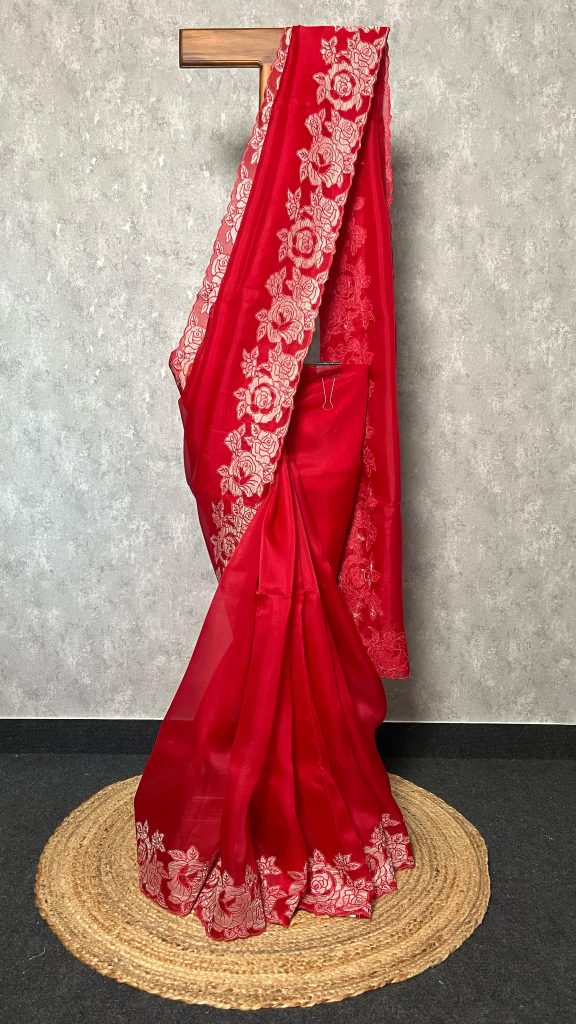 SILK ORGANZA APPLIQUE SAREE