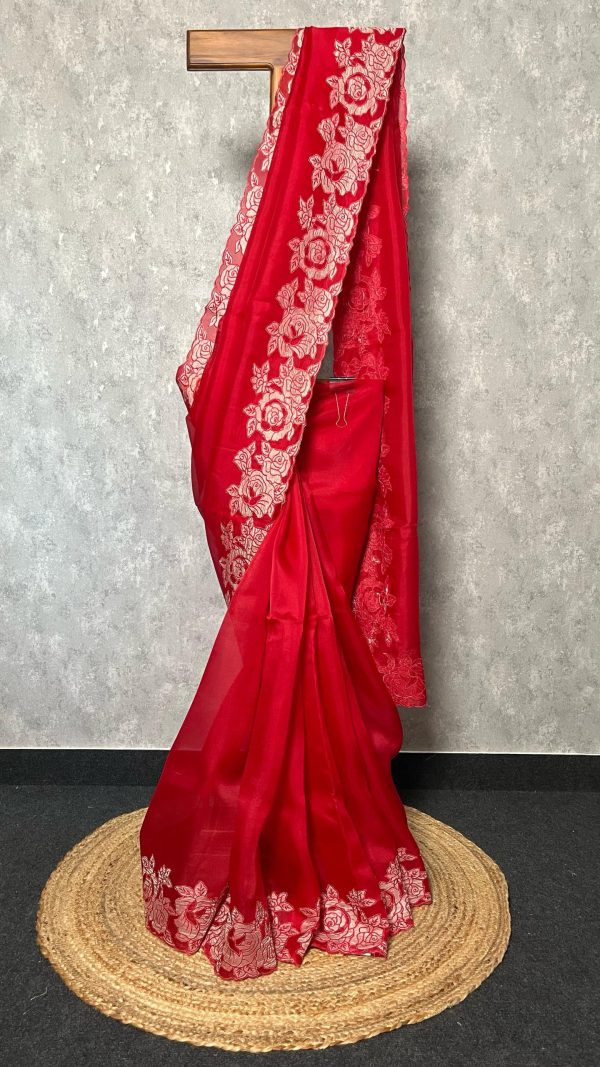 SILK ORGANZA APPLIQUE SAREE