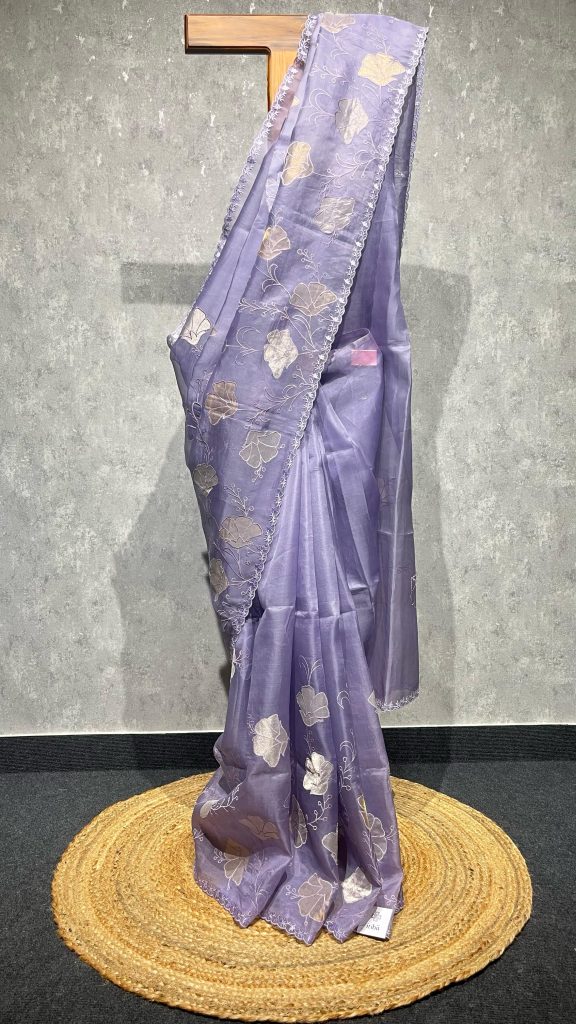 SILK ORGANZA APPLIQUE SAREE