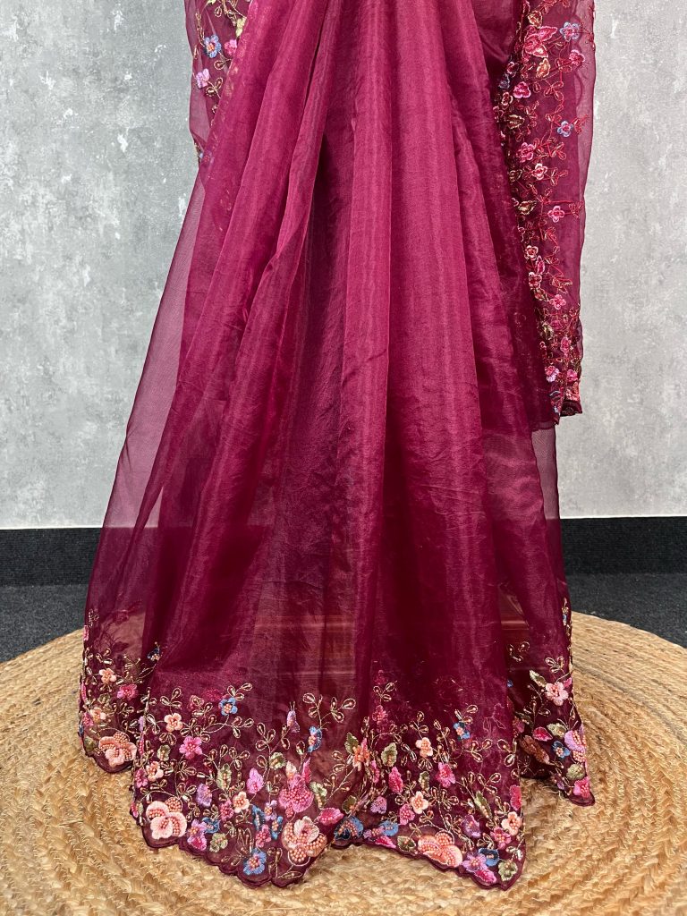 ORGANZA HAND EMBROIDERY SAREE - Image 3