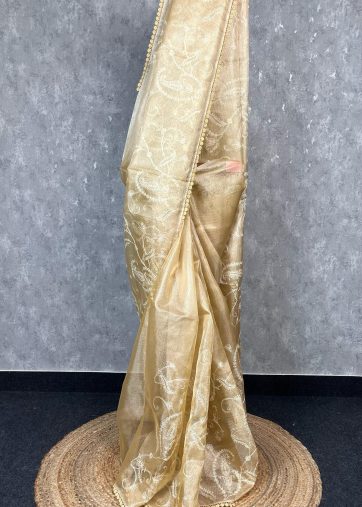 SEMI TISSUE SILK EMBROIDERY SAREE