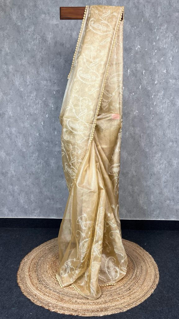 SEMI TISSUE SILK EMBROIDERY SAREE