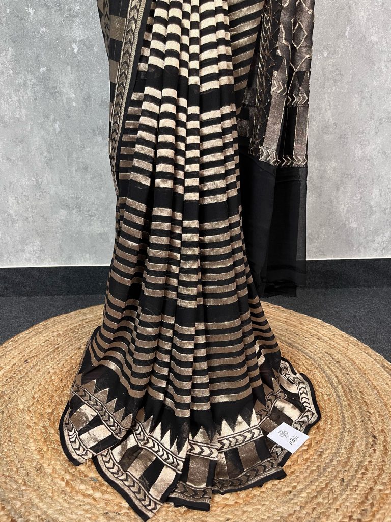 SILK GEORGETTE GOLD ZARI BANARASI SAREE - Image 3