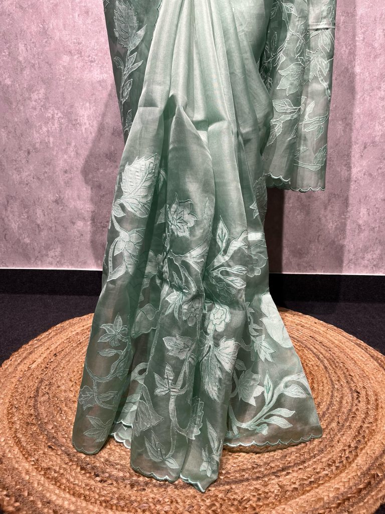 SILK ORGANZA APPLIQUE SAREE - Image 2