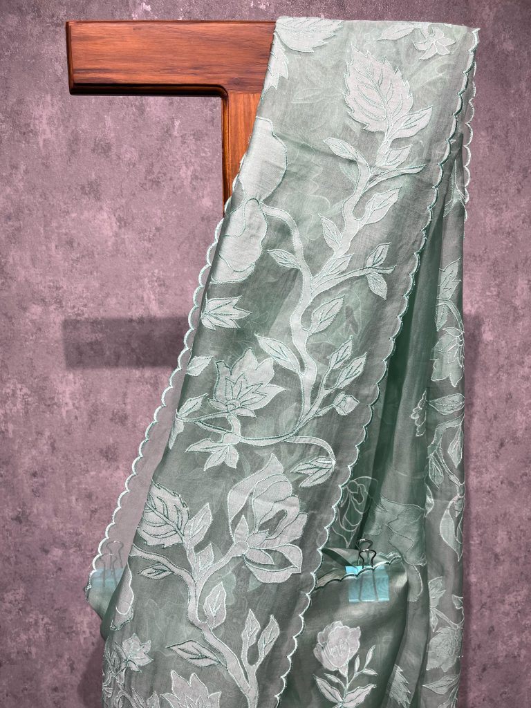 SILK ORGANZA APPLIQUE SAREE - Image 3