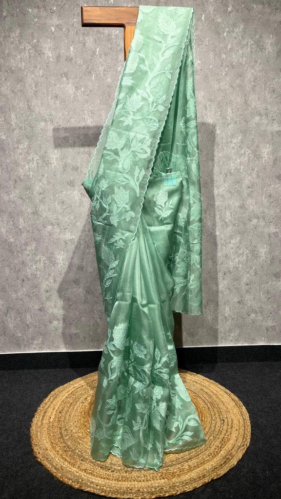 SILK ORGANZA APPLIQUE SAREE
