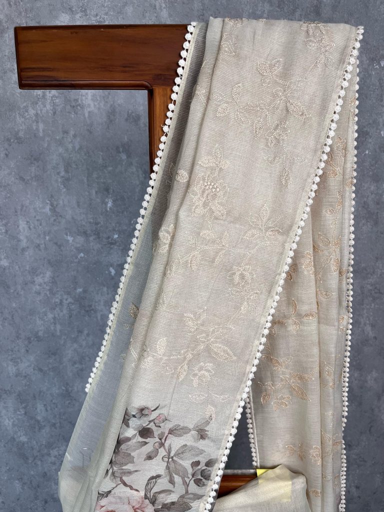 TISSUE KOTA DIGITAL PRINT EMBROIDERY SAREE - Image 3