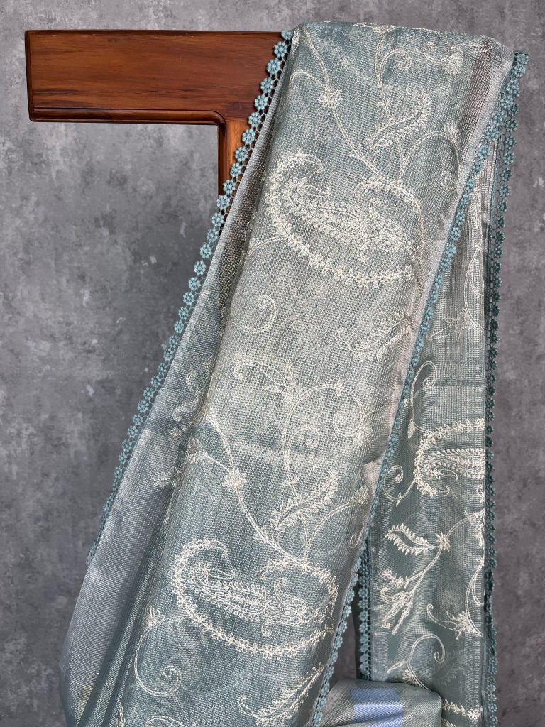 SEMI TISSUE SILK EMBROIDERY SAREE - Image 2