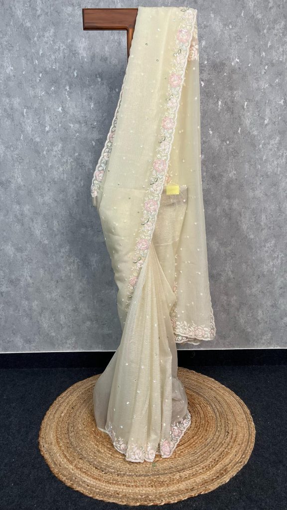 VISCOSE SILK ORGANZA EMBROIDERY SAREE