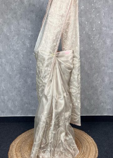SEMI TISSUE SILK EMBROIDERY SAREE