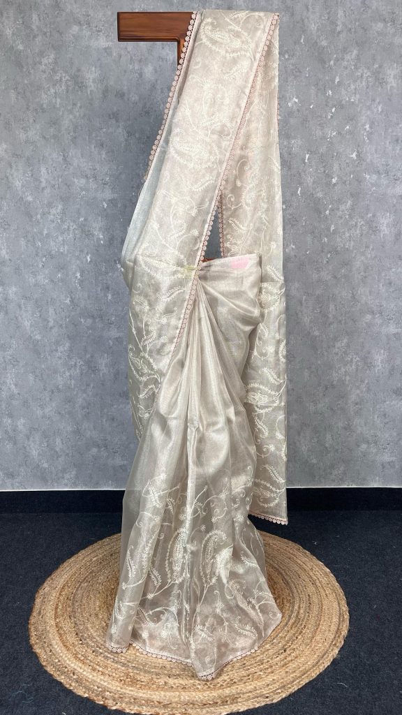 SEMI TISSUE SILK EMBROIDERY SAREE