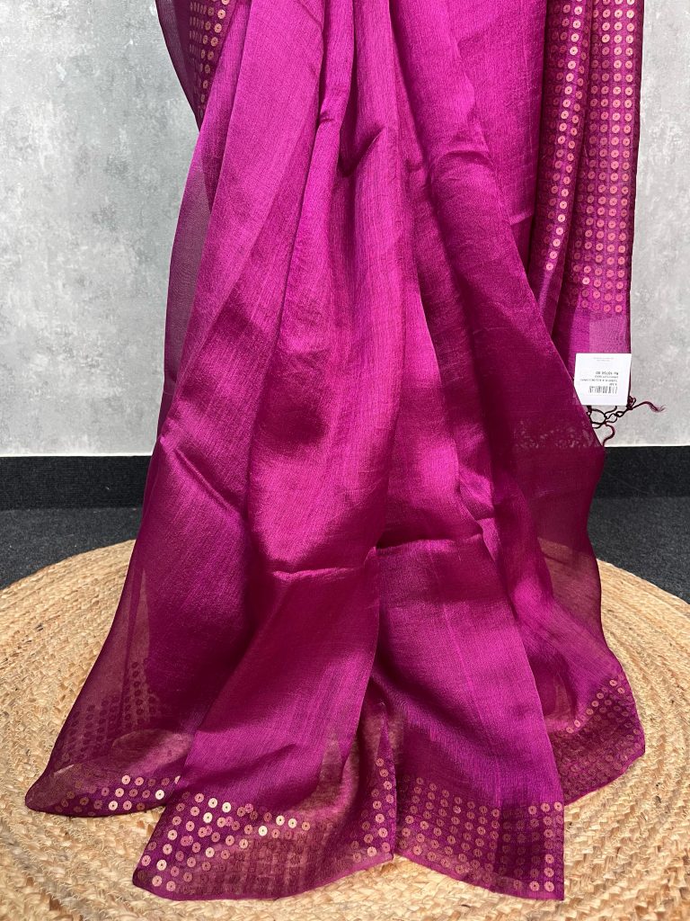 KORA MUSLIN SEQUENCE EMBROIDERY SAREE - Image 3