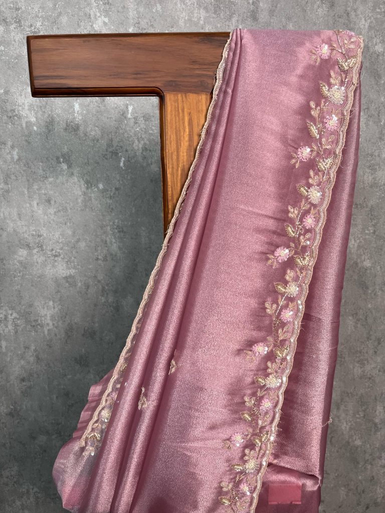 TISSUE SILK ORGANZA EMBROIDERY SAREE - Image 3