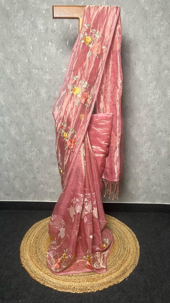 TISSUE ORGANZA APPLIQUE SAREE