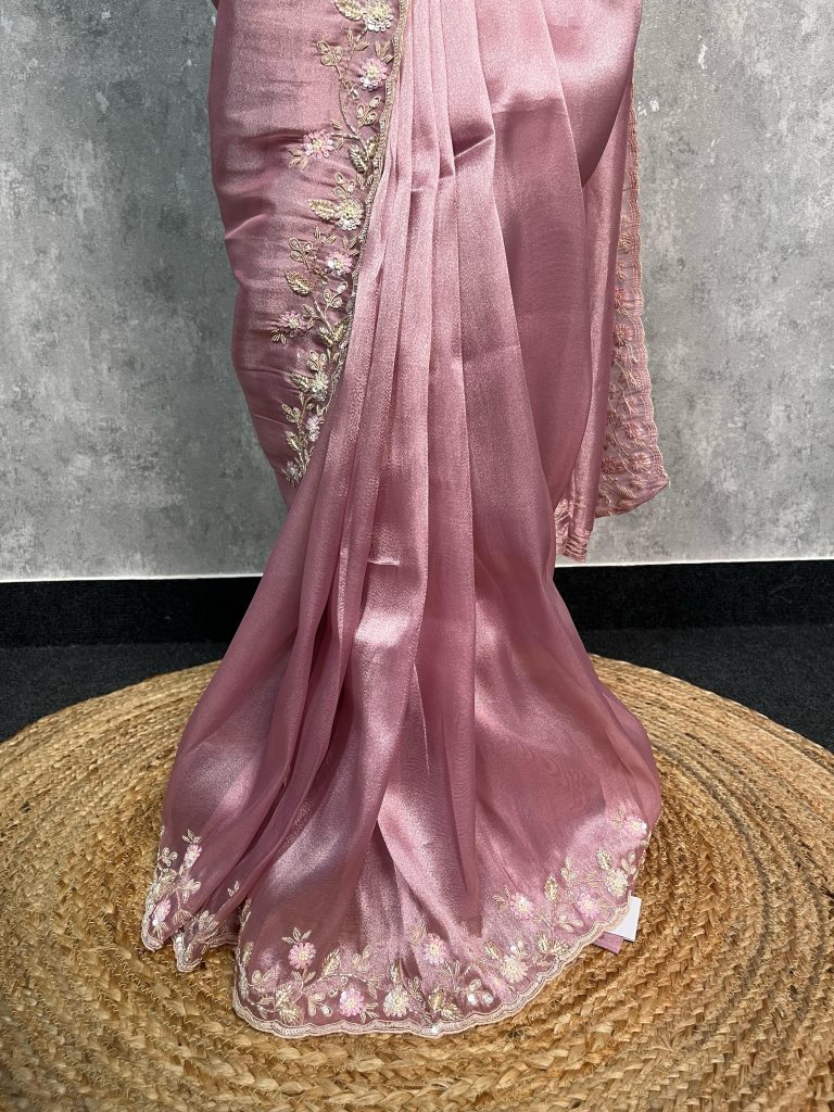 TISSUE SILK ORGANZA EMBROIDERY SAREE - Image 2